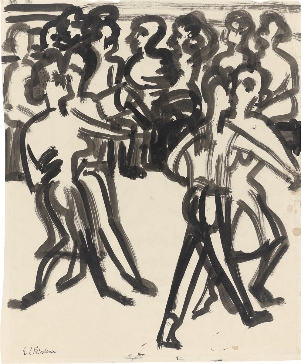 Artwork by Ernst Ludwig Kirchner, Tanzende, Made of Brush and India ink on paper