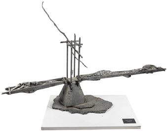 1964) Kaddish II. 1986. Cast aluminum. 45 h X 82 w x 22" d. This work breaks down into four separate pieces and is put together with screws and bolts. Straightforward assembly. Overall good condition. Provenance: The Collection of Skokie Public Library. Third party shipping required. - Roger Colombik