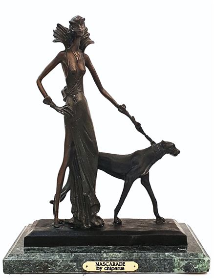 Demétre H. Chiparus | Depicting a woman walking her dog | MutualArt
