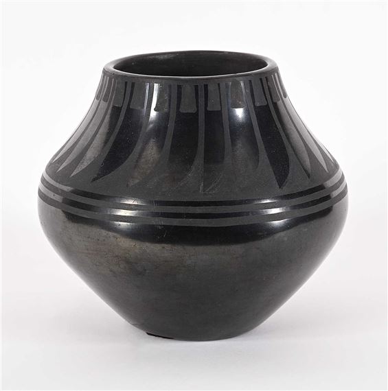 Untitled - Black Feather Vase by Maria Montoya Martinez