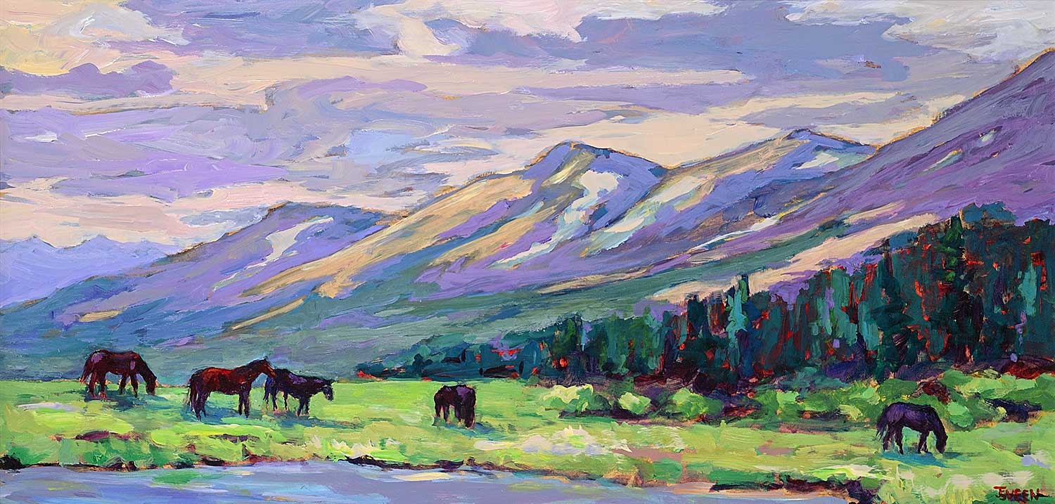 Artwork by Joan Sveen, Grazing the Tonquin Valley, Made of acrylic on wood board