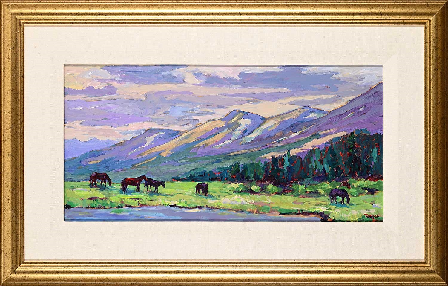 Artwork by Joan Sveen, Grazing the Tonquin Valley, Made of acrylic on wood board