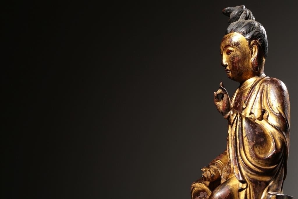 Chinese School | Chinese Gilt Wood Carved Guanyin Statue | MutualArt