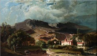 Cloister in mountainous landscape - Hans van Santen