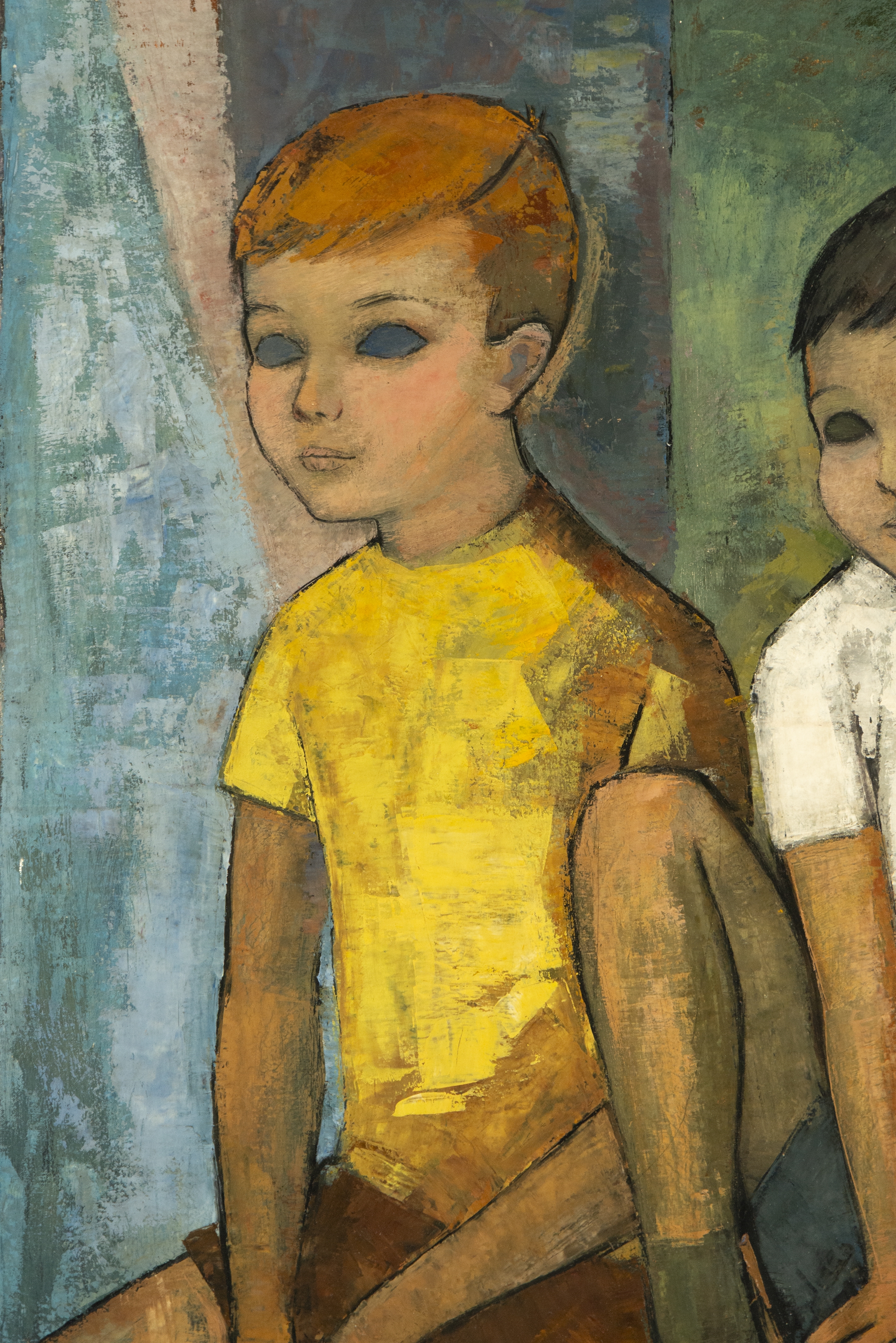 Artwork by M. Brinquis, Pareja de niños sentados, Made of oil on canvas