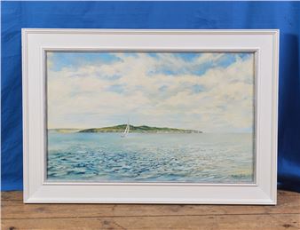 A &quot;Stephen Court&quot; Oil on Canvas of Sailing Boat off a Rocky outcrop - Stephen Court