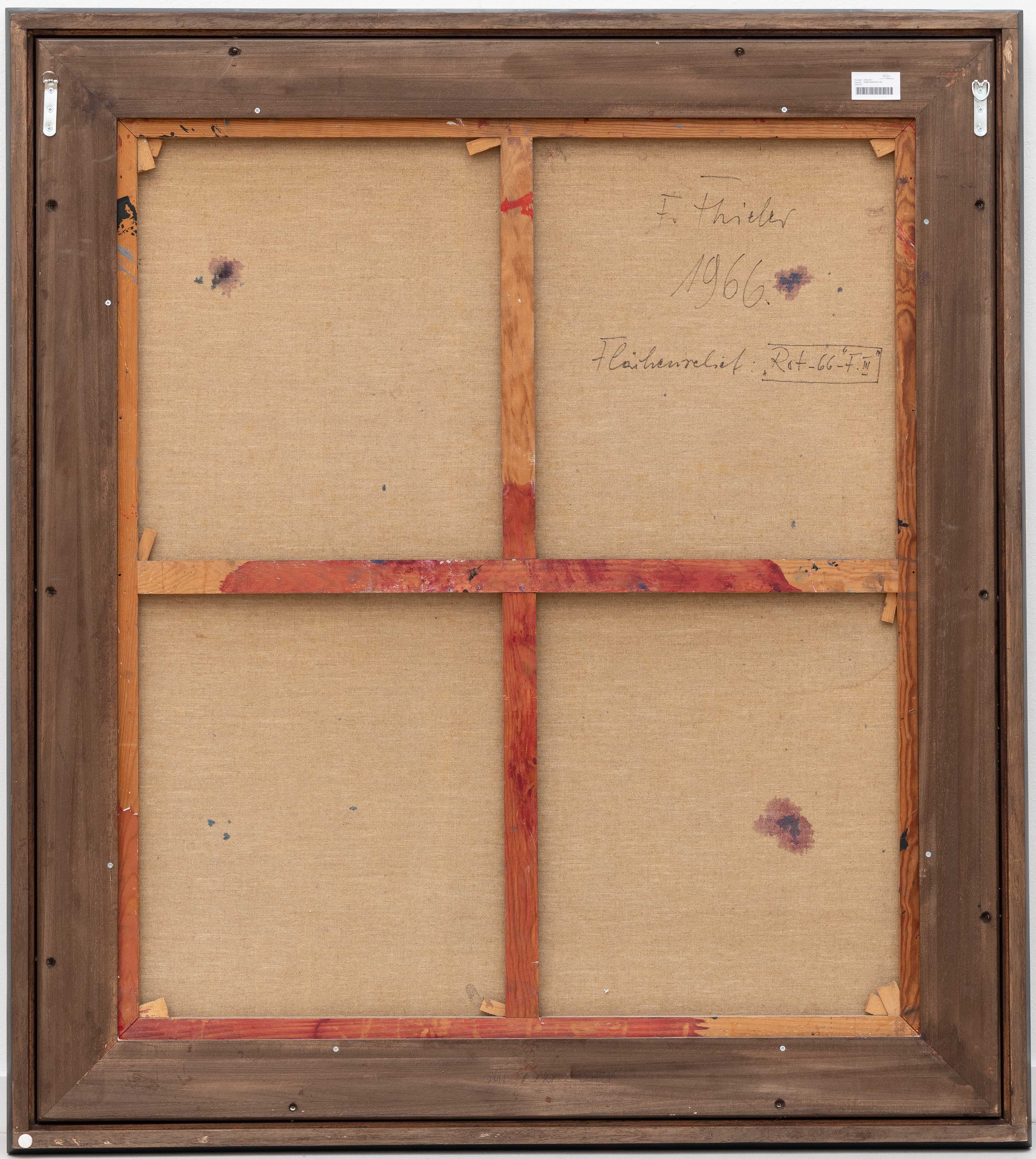 Artwork by Fred Thieler, Surface relief: Red-66-F.III, Made of Mixed media with fabric collage on canvas