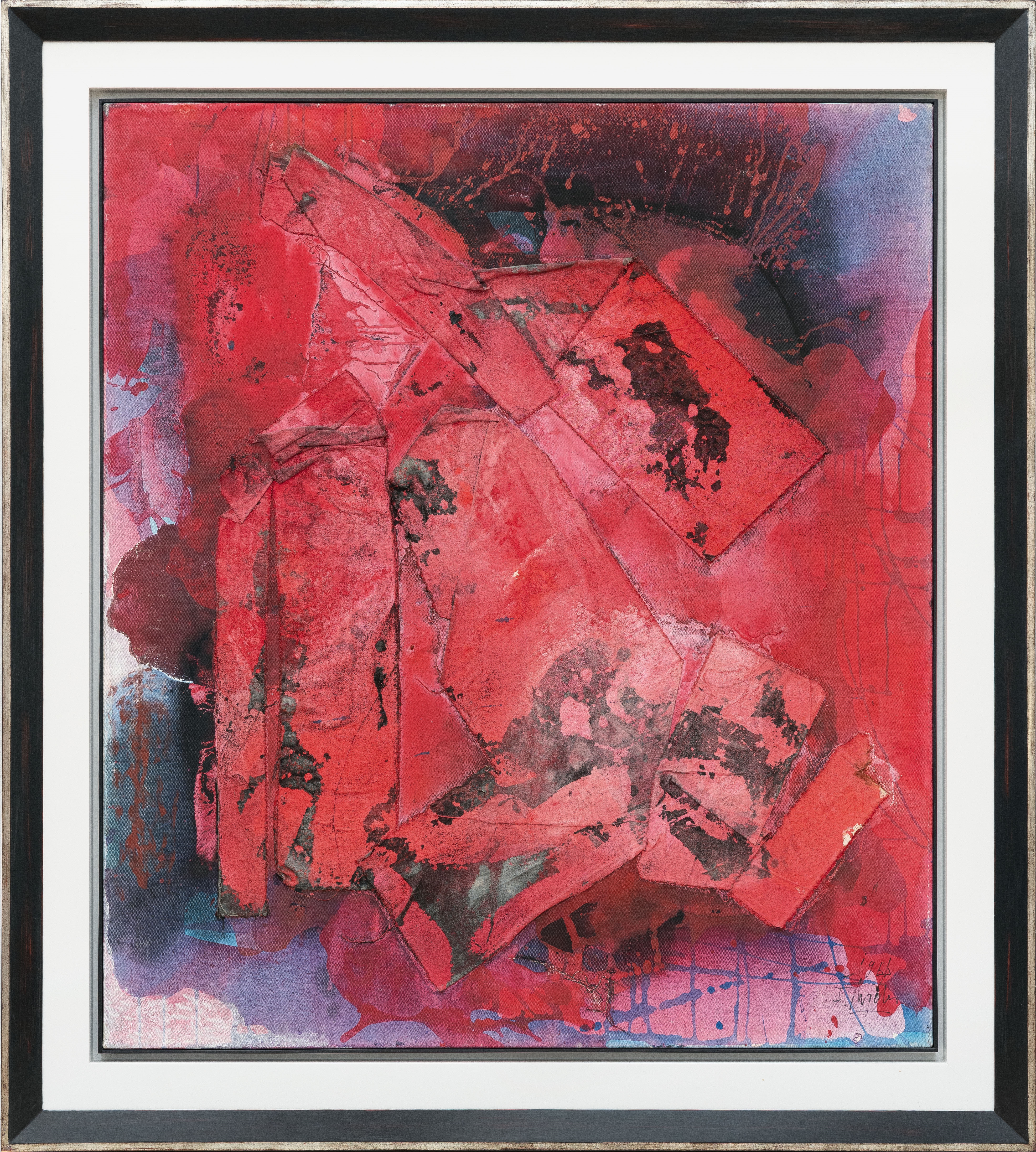 Artwork by Fred Thieler, Surface relief: Red-66-F.III, Made of Mixed media with fabric collage on canvas