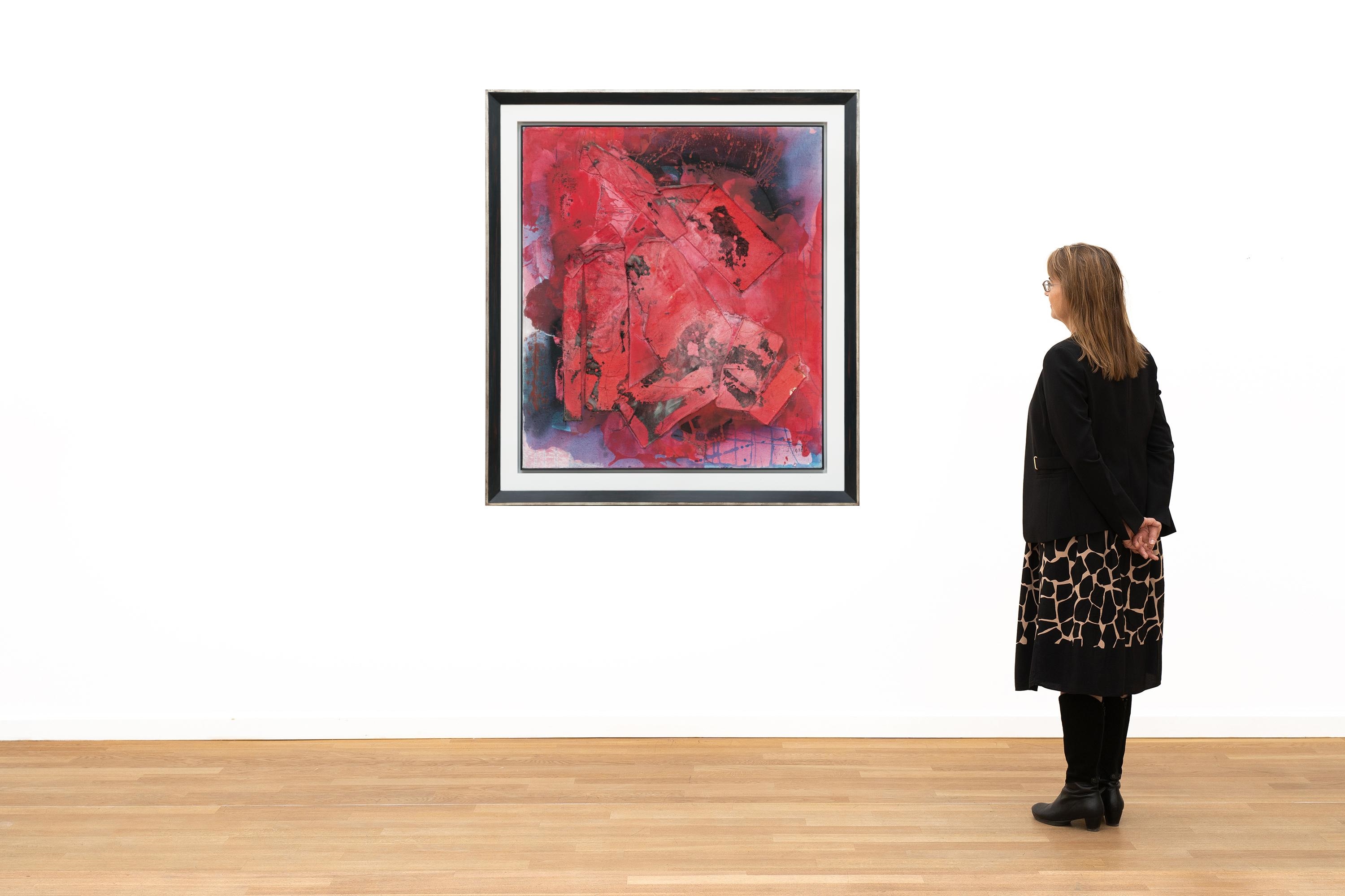 Artwork by Fred Thieler, Surface relief: Red-66-F.III, Made of Mixed media with fabric collage on canvas