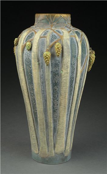 Greenish-blue matte and enamel glazes. Masterful carving - Paul Dachsel