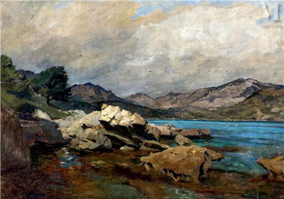 Le lac en bord de montagne by Raymond Jean Verdun