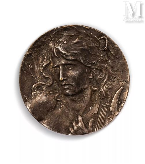 argenté, montée en broche, représentant Orphée endormant Cerbère aux sons by Marie-Alexandre-Lucien Coudray, 1893