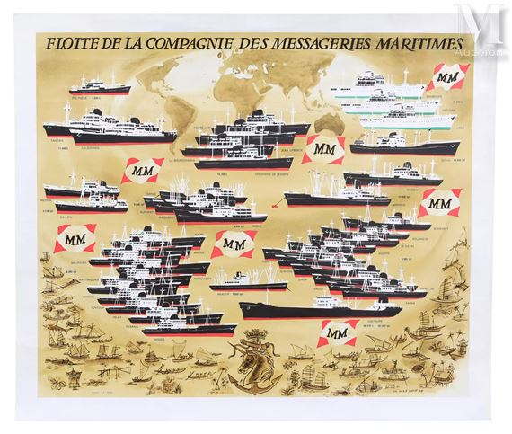 Affiche repro Messageries maritimes, paquebots , Brun illustrateur