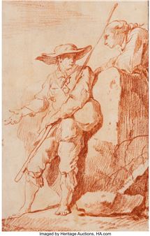 A peasant boy in conversation with a young gentleman leaning - Pierre Subleyras