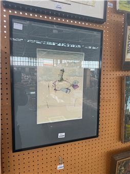 Framed Watercolor, Man Flying Plane, Claude Persini - Claude Persini