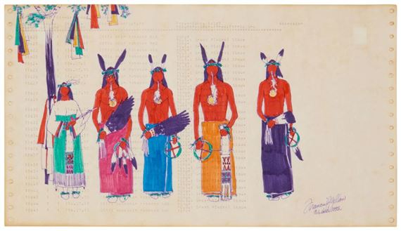 Francis J. Yellow | Lakota Modern ledger painting (1992) | MutualArt