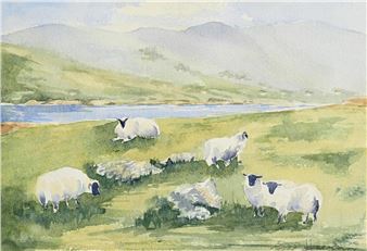 Landscape with River and Sheep - Eva Heeran