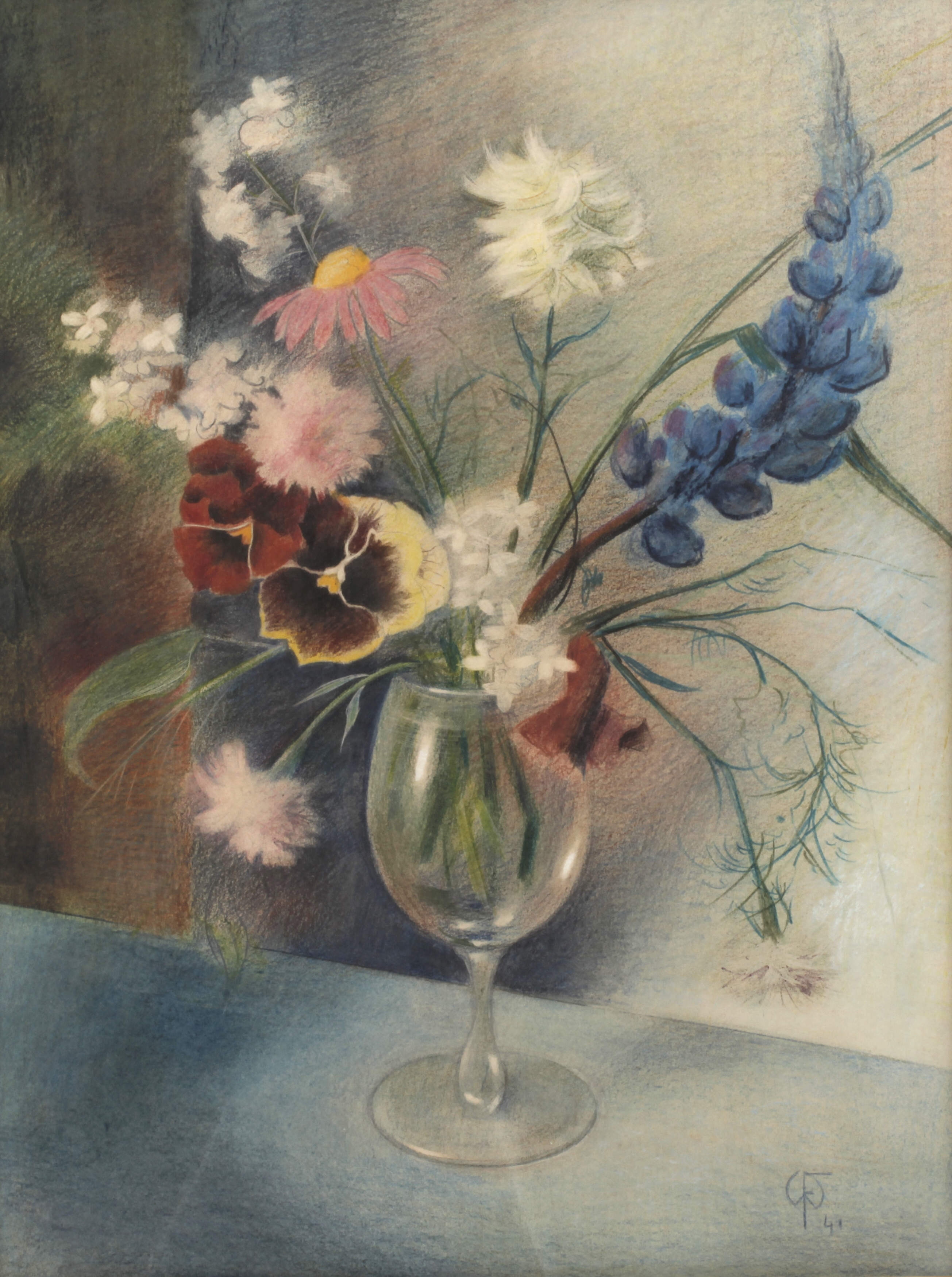 Artwork by Werner Fechner, Blumenstillleben, Made of color pencils on paper