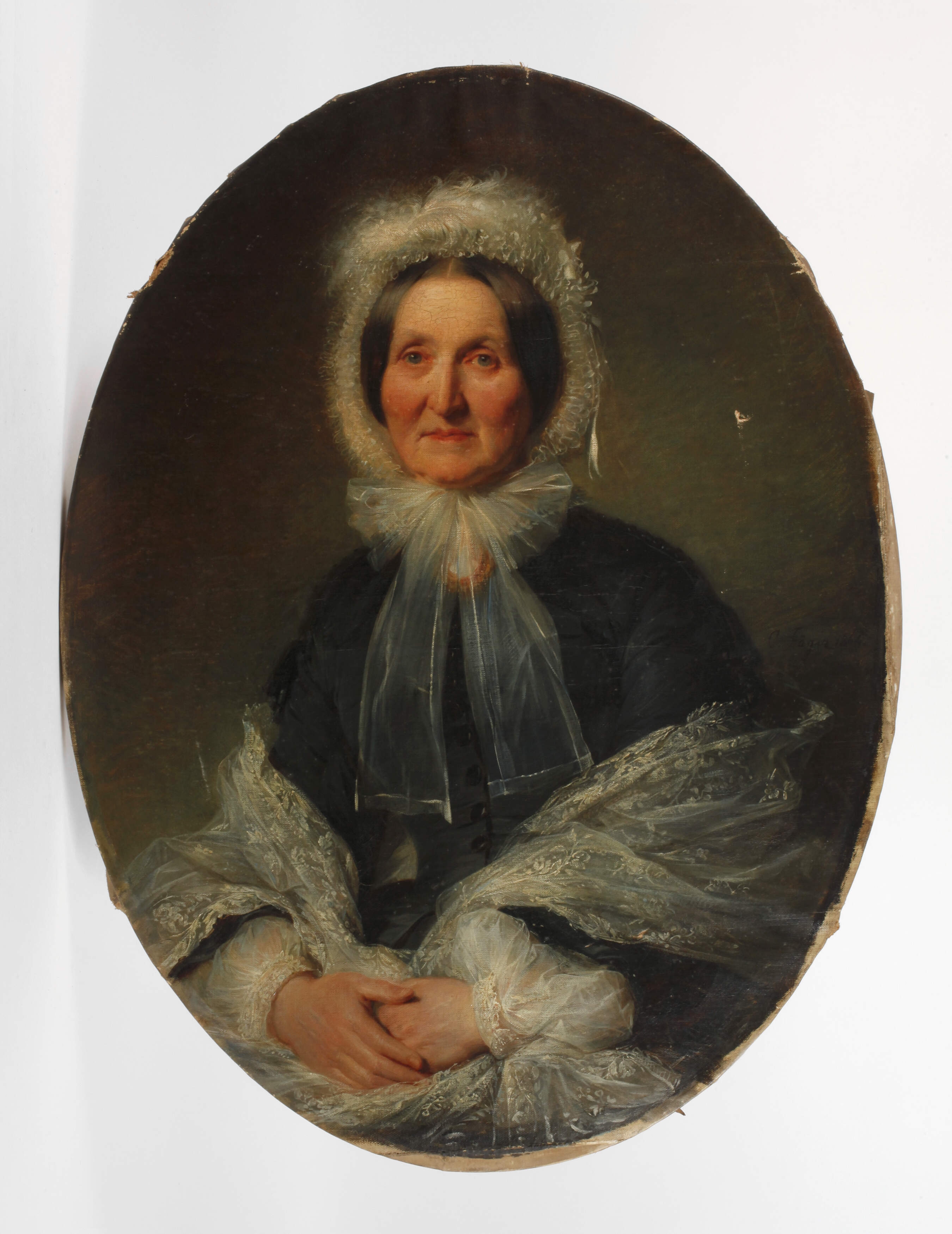 Artwork by Carl Jäger, Damenportrait, Made of Öl auf Leinwand und ovalem Keilrahmen