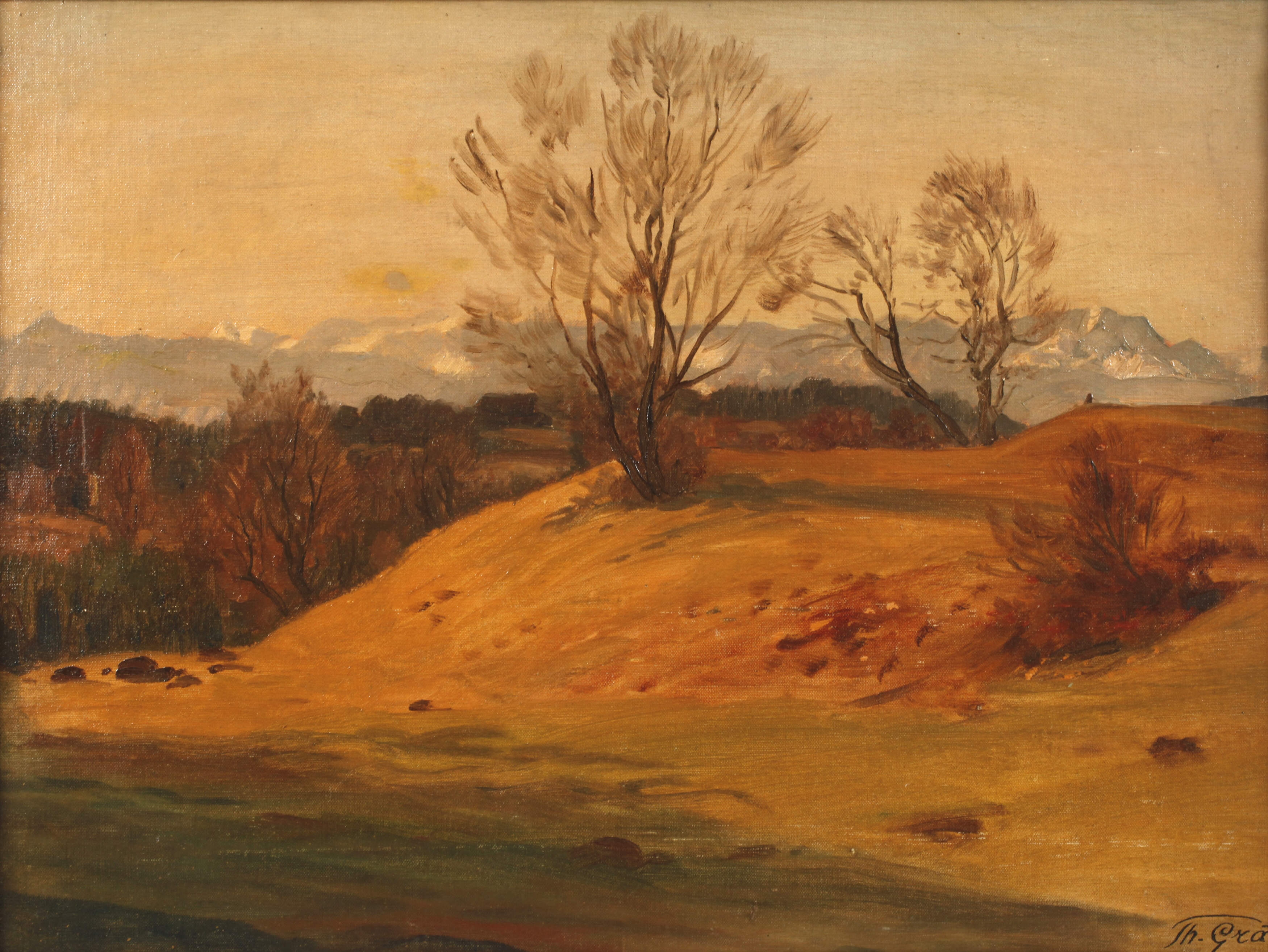 Artwork by Theodor Grätz, Abendstimmung, Made of Öl auf Leinwand und auf Hartfaserplatte kaschiert