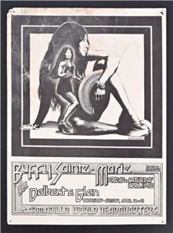 Austin Texas. Poster art by Micael Priest 1974. Measures 11x15 - Buffy Sainte-Marie