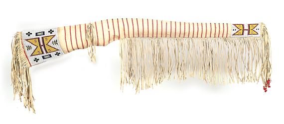 Fringe | A beaded and fringed rifle scabbard with crosses and geometric ...
