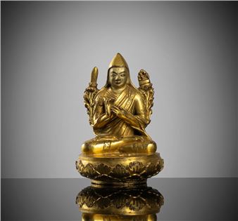 A FINE AND RARE GILT-BRONZE FIGURE OF TSONGKHAPA - Mongolian School, 17th Century