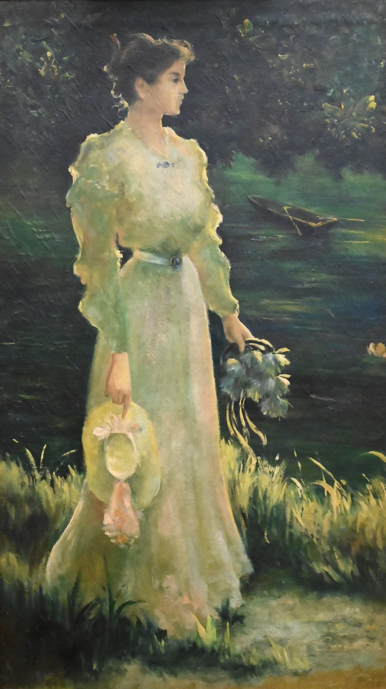 Artwork by Charles Courtney Curran, “Quiet Reflection” (By The Lily Pond), Made of Oil on canvas