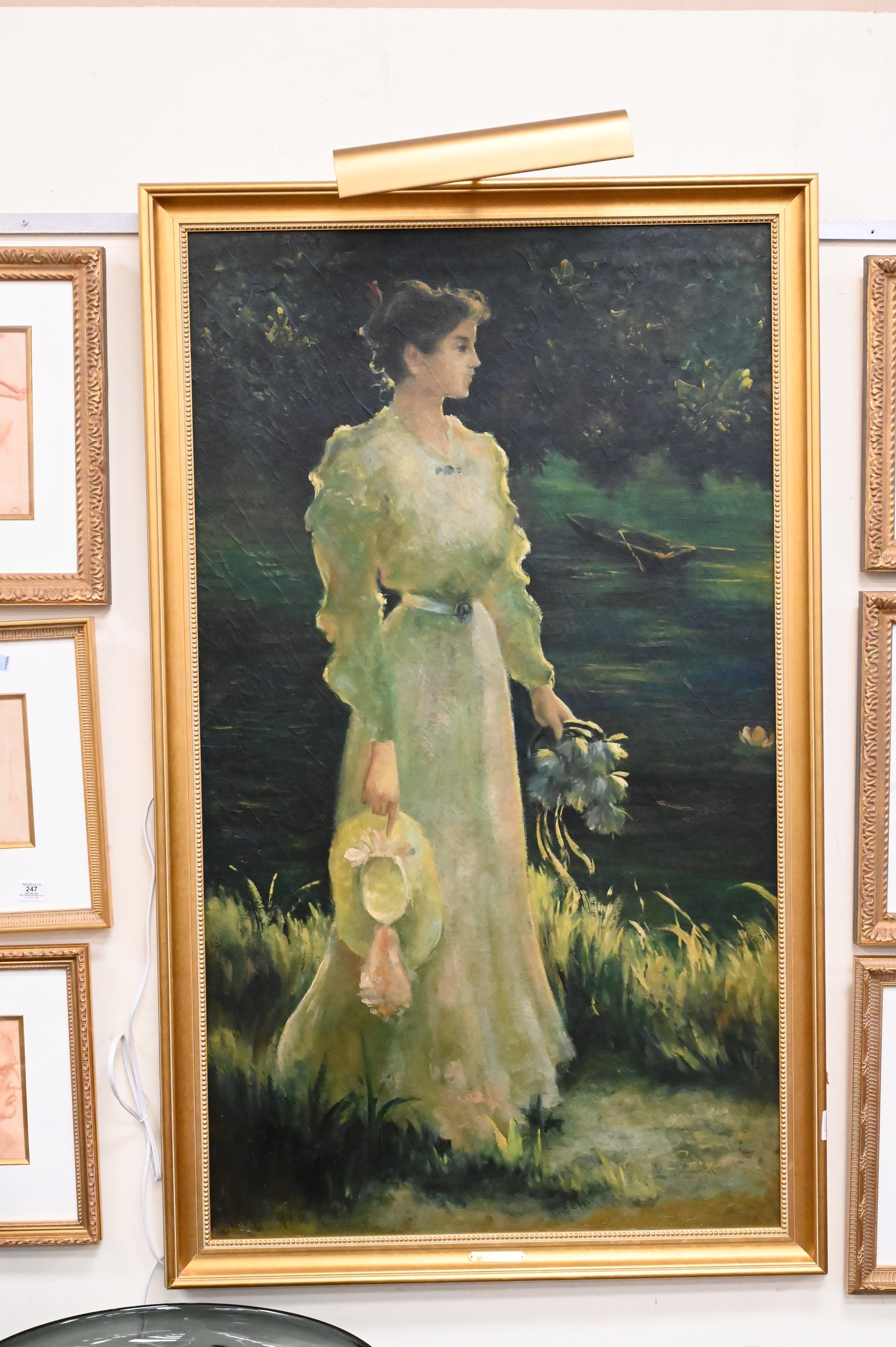 Artwork by Charles Courtney Curran, “Quiet Reflection” (By The Lily Pond), Made of Oil on canvas