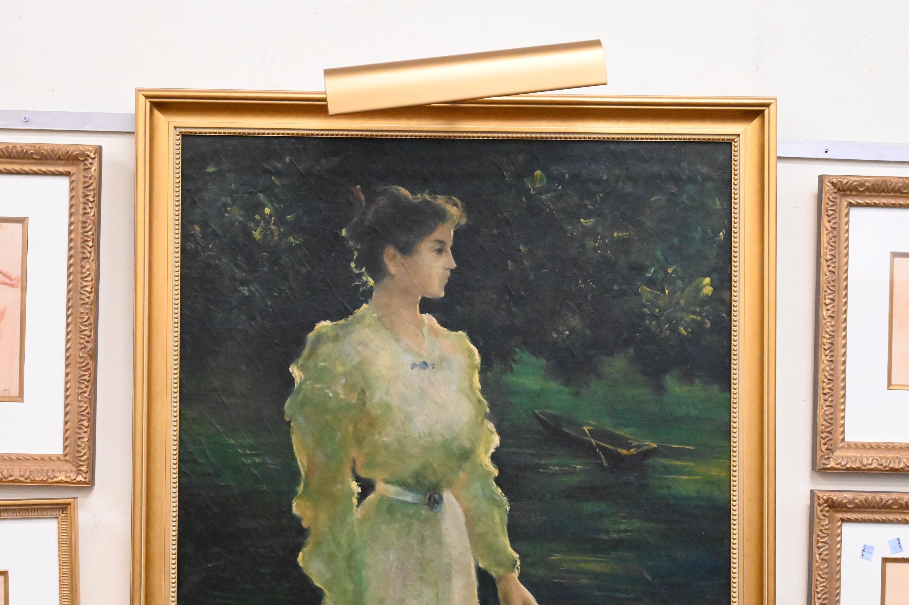 Artwork by Charles Courtney Curran, “Quiet Reflection” (By The Lily Pond), Made of Oil on canvas