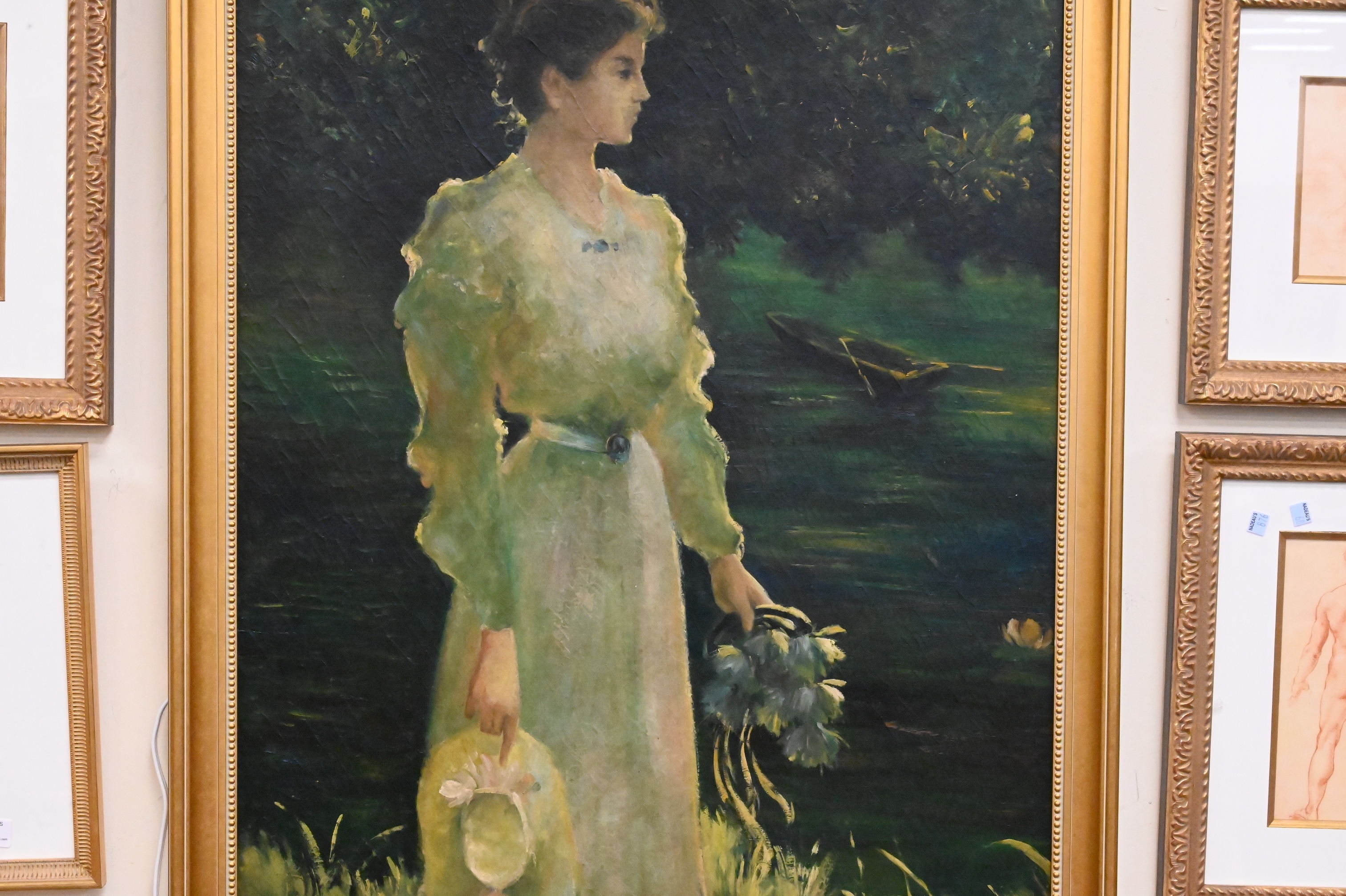 Artwork by Charles Courtney Curran, “Quiet Reflection” (By The Lily Pond), Made of Oil on canvas