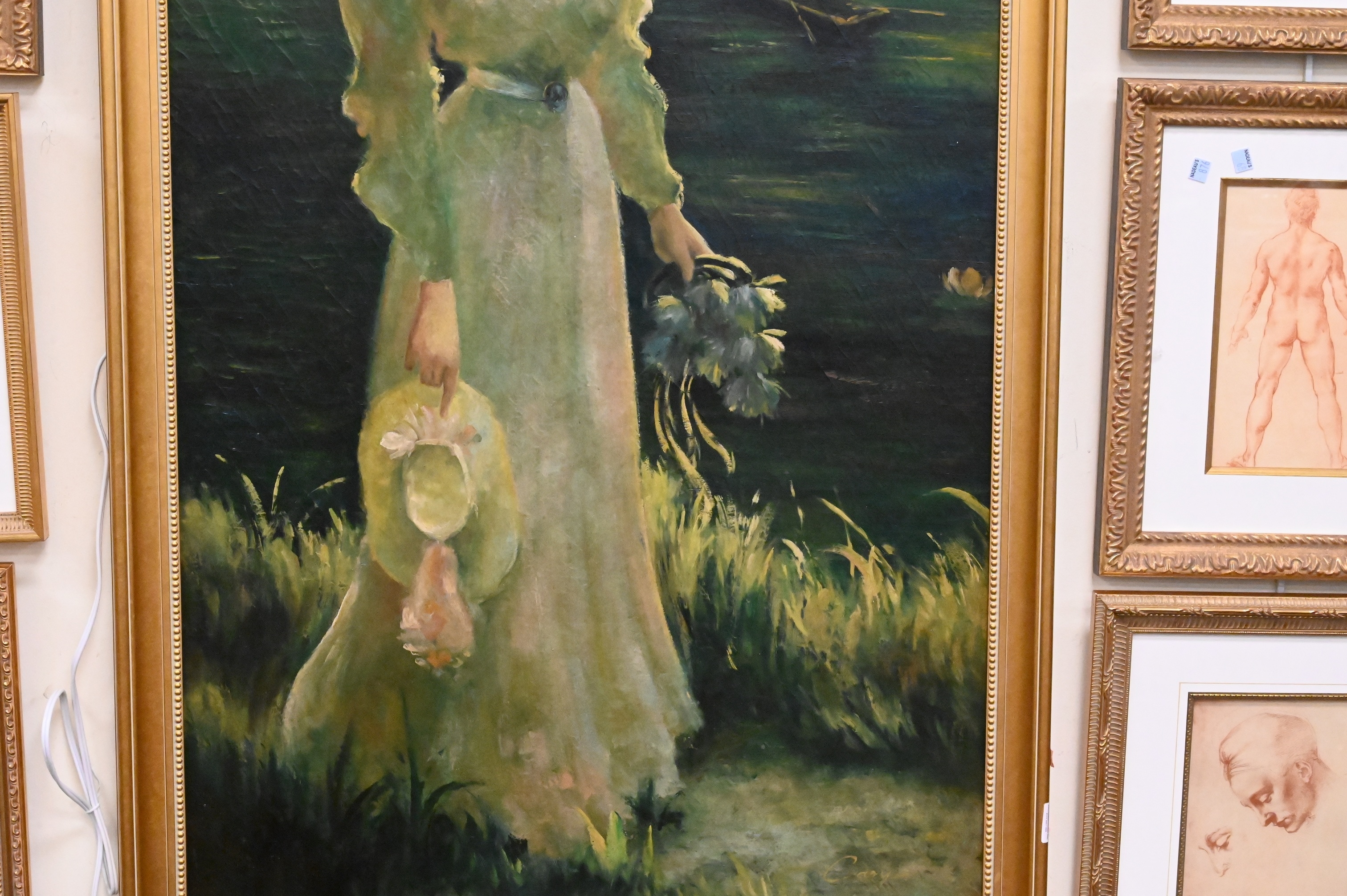 Artwork by Charles Courtney Curran, “Quiet Reflection” (By The Lily Pond), Made of Oil on canvas