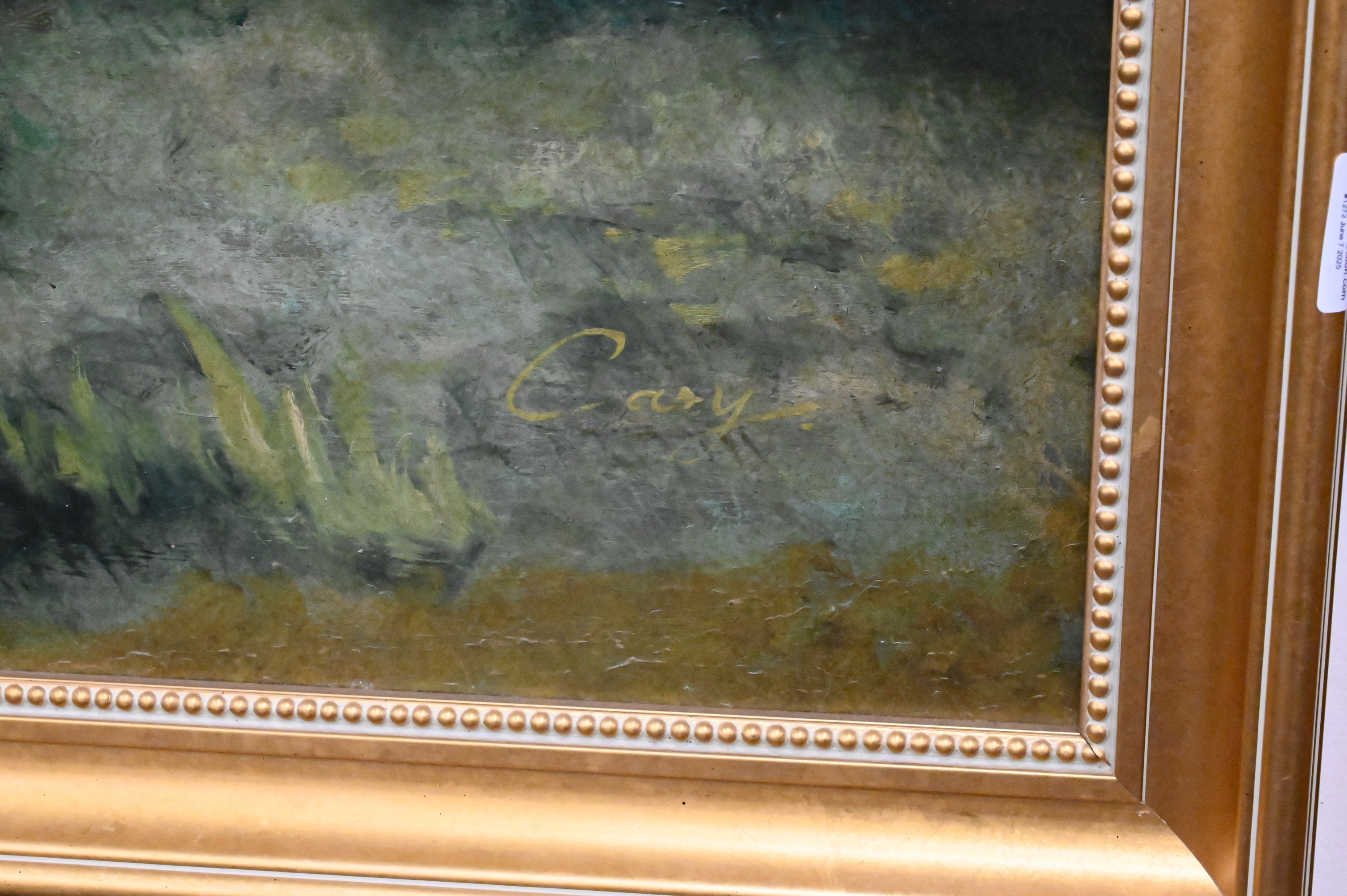 Artwork by Charles Courtney Curran, “Quiet Reflection” (By The Lily Pond), Made of Oil on canvas