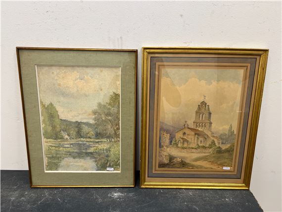 Vue d'église; Vue d'étangs - A. Magne