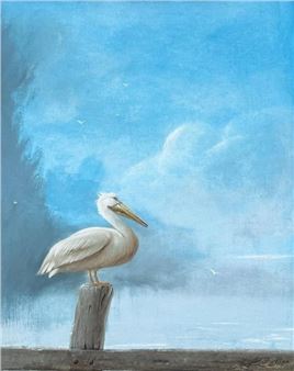 Pelican Perched on a Dock Piling&quot; - Donald F. Allan