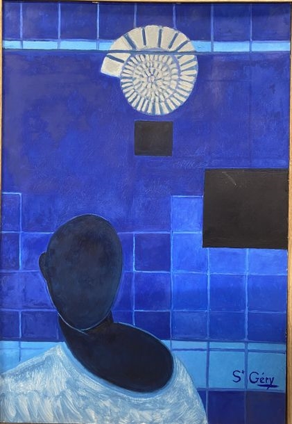 Artwork by Robert Saintgery, Abstract composition at the pool, Made of Mixed media on cardboard
