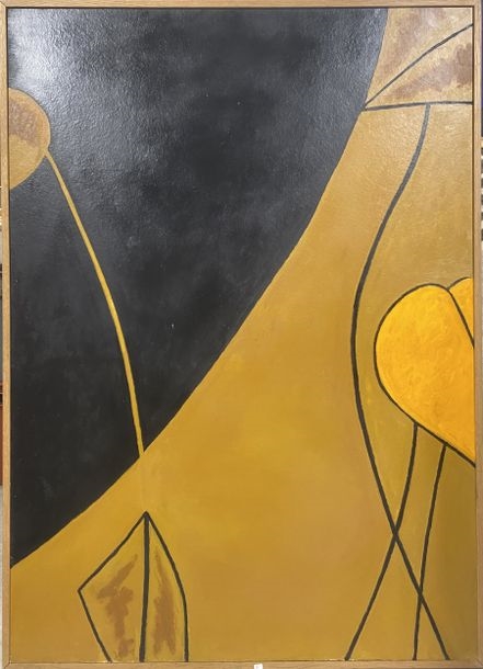 Artwork by Robert Saintgery, Abstract composition in yellow and black, Made of Mixed media on cardboard