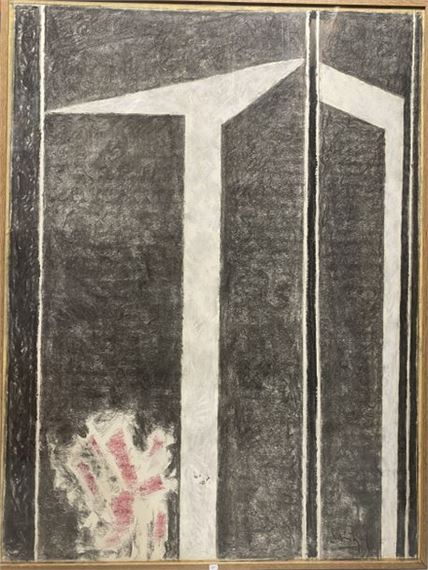 Abstract composition in gray and white