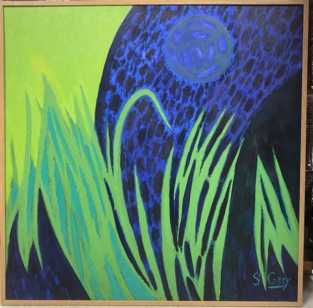 Artwork by Robert Saintgery, Abstract composition with lawn, Made of Mixed media on cardboard