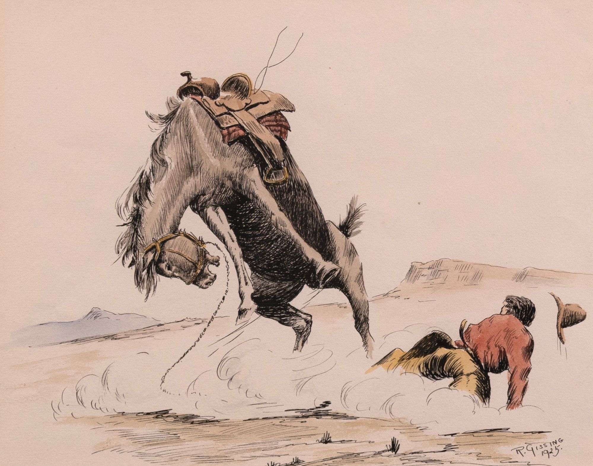 Artwork by Roland Gissing, DITCHED; 1925, Made of watercolour, ink and gouache on paper