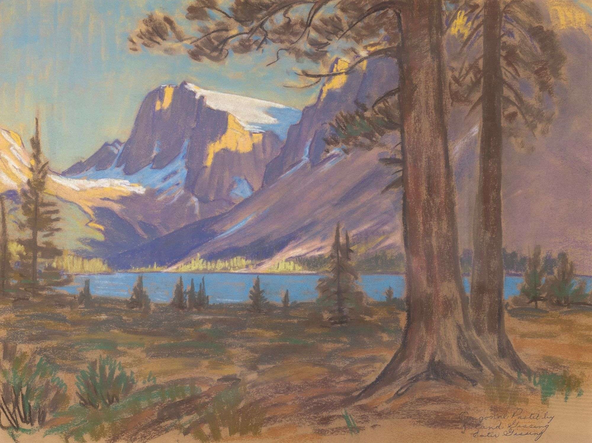 Artwork by Roland Gissing, BOW LAKE AND CROWFOOT GLACIER, Made of pastel on paper
