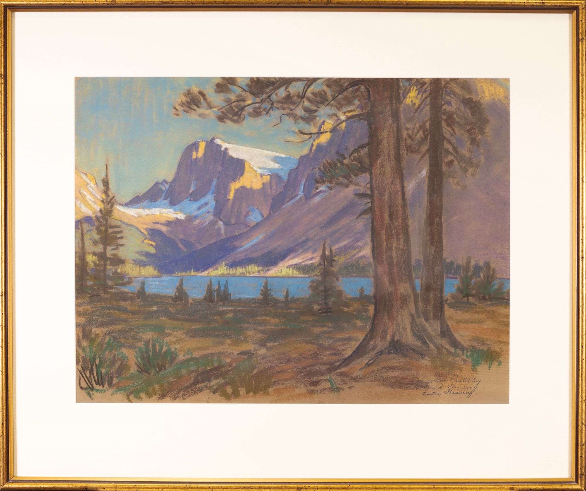 Artwork by Roland Gissing, BOW LAKE AND CROWFOOT GLACIER, Made of pastel on paper