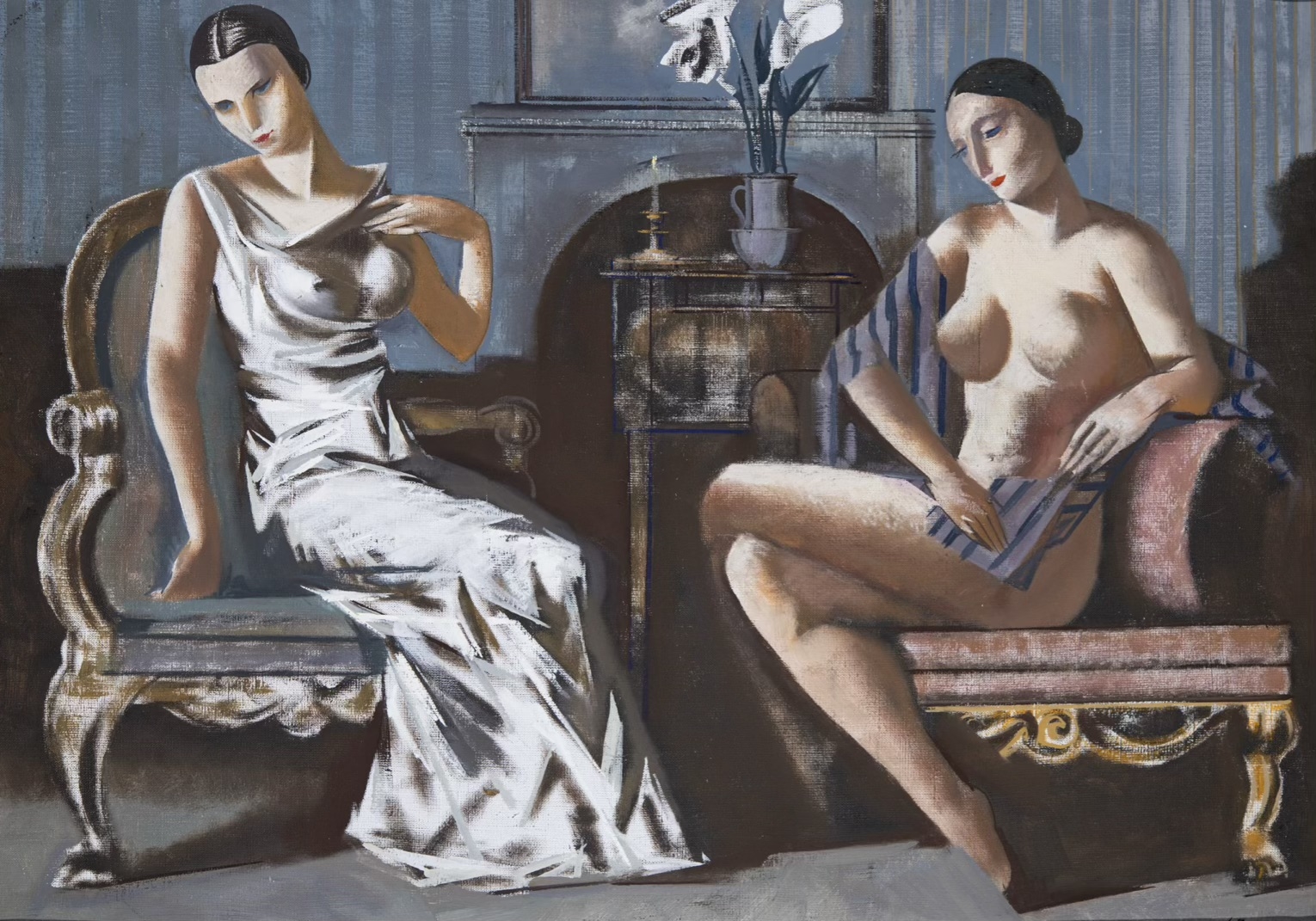 Artwork by Alekszej Vlaszov, Red Salon in Blue, Made of oil on canvas