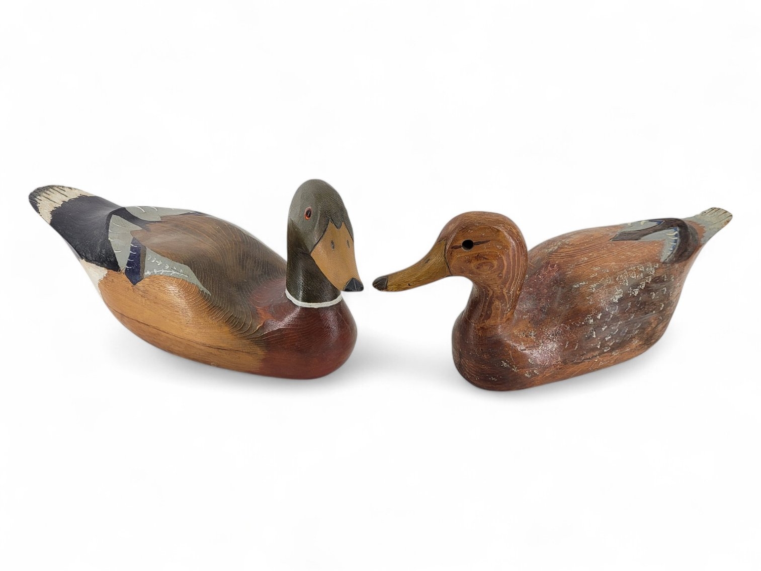 Artwork by Ed Moe, Mallard Ducks, Made of carved wooden with painted details