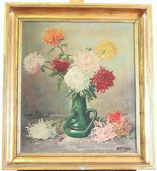 Vase de chrysanthèmes - A. Moreau