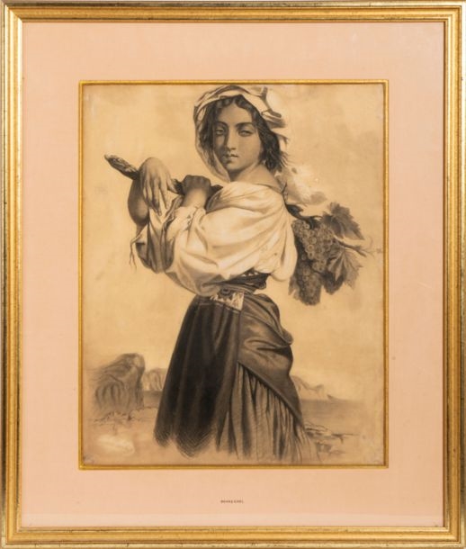 Artwork by Théophile Behaeghel, Portrait of Graziella, Made of Charcoal and gouache drawing on paper