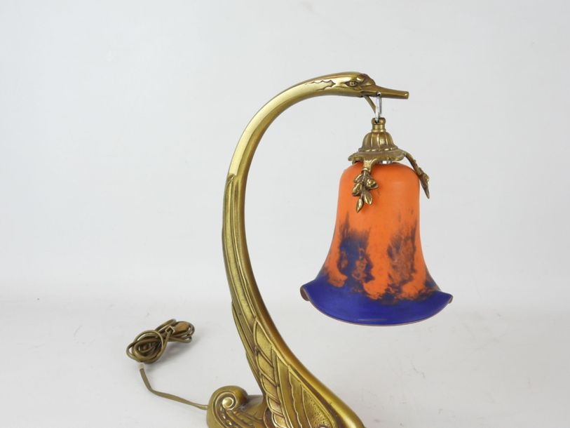 Charles Ranc | Art Deco lamp in gilded metal, tulip-shaped shade in ...