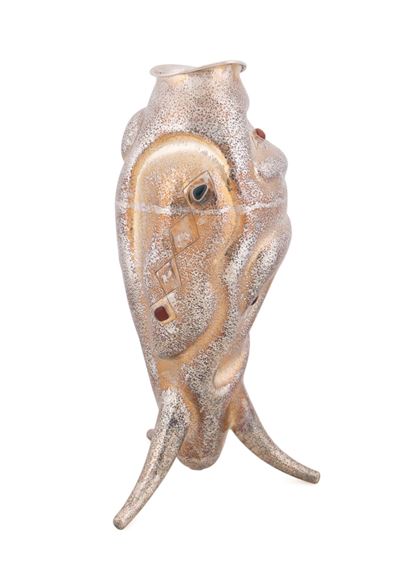 1960s. Fish vase in 800 silver with semi-precious cabochon stones - Roberto Ceccherini