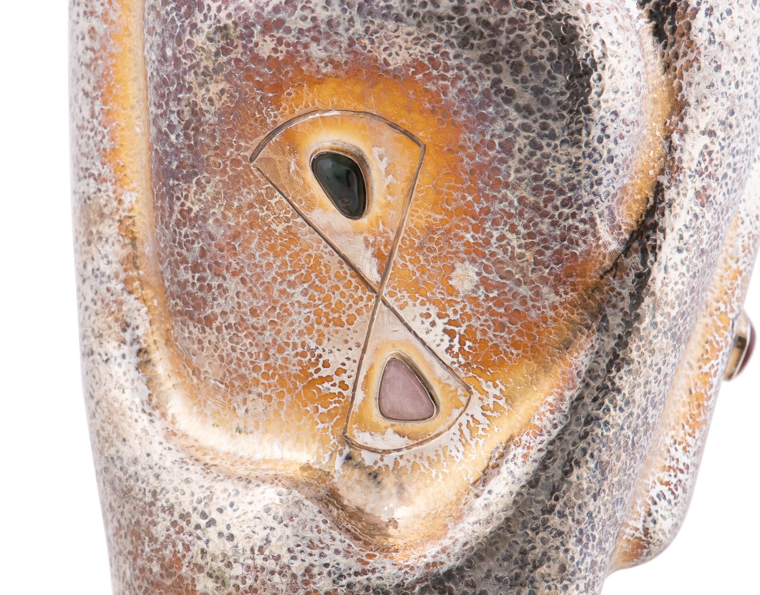 Artwork by Roberto Ceccherini, 1960s. Fish vase in 800 silver with semi-precious cabochon stones, Made of silver