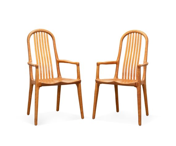 PAIR OF ROBERT ERICKSON BIRDSEYE MAPLE ARMCHAIRS by Robert Erickson, 1991